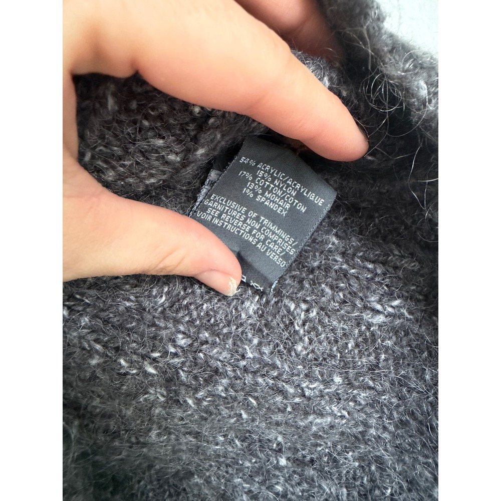 Lole Womens Gray Mohair Blend Cable Knit Turtleneck Sweater Wood Button Cuffs M - Picture 4 of 9